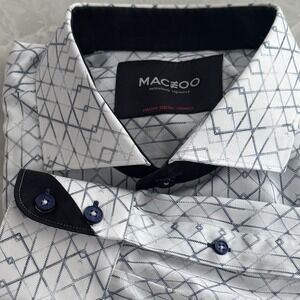 Maceo Men's XL Einstein Geo White Long Sleeve Cotton Dress Shirt B-1038‎